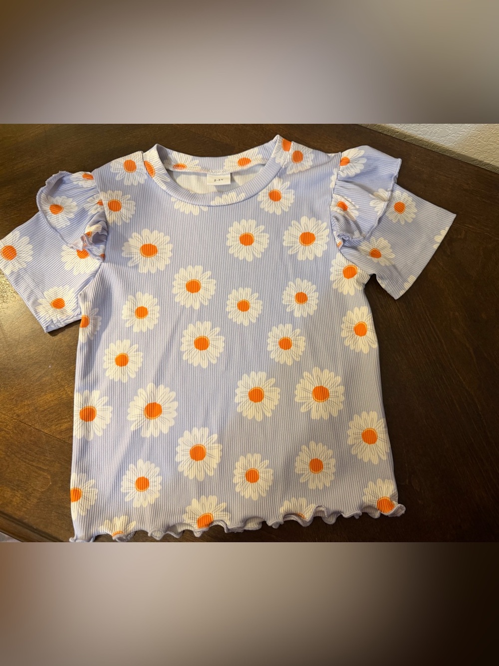 SHEIN Light Blue Daisy Ruffle Sleeve Tee
